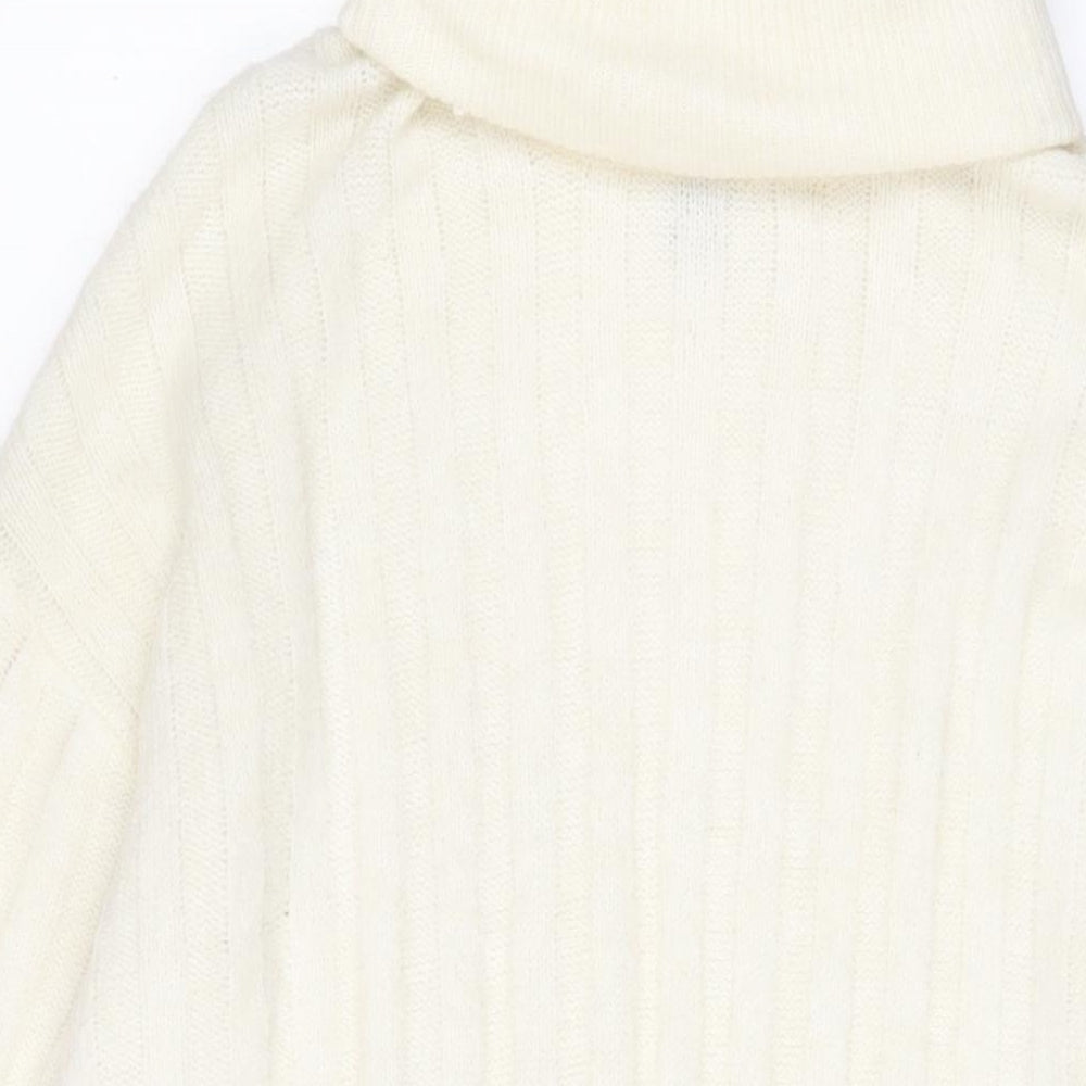 New Look Womens Ivory Acrylic Jumper Dress Size M Roll Neck Pullover