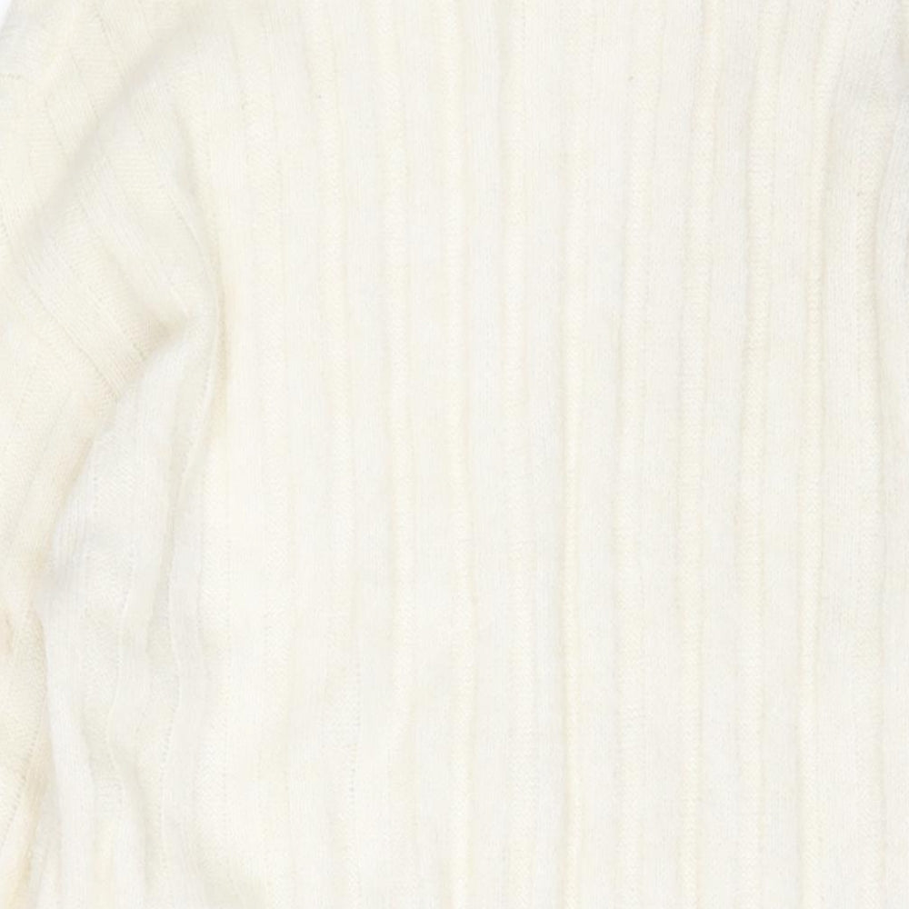 New Look Womens Ivory Acrylic Jumper Dress Size M Roll Neck Pullover