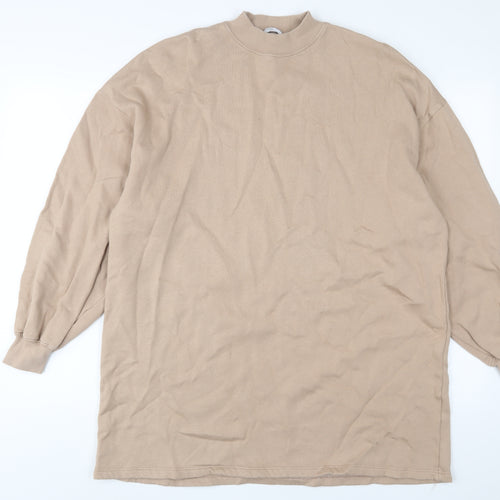 Bershka Womens Beige Cotton Jumper Dress Size S Round Neck Pullover