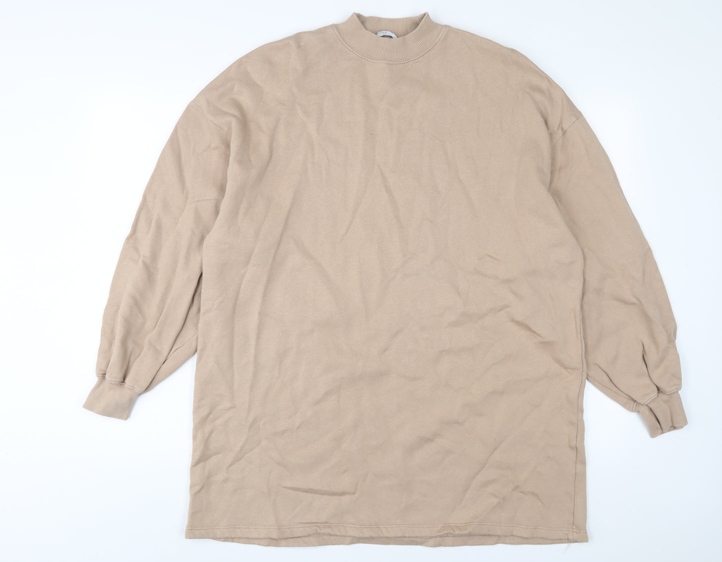 Bershka Womens Beige Cotton Jumper Dress Size S Round Neck Pullover
