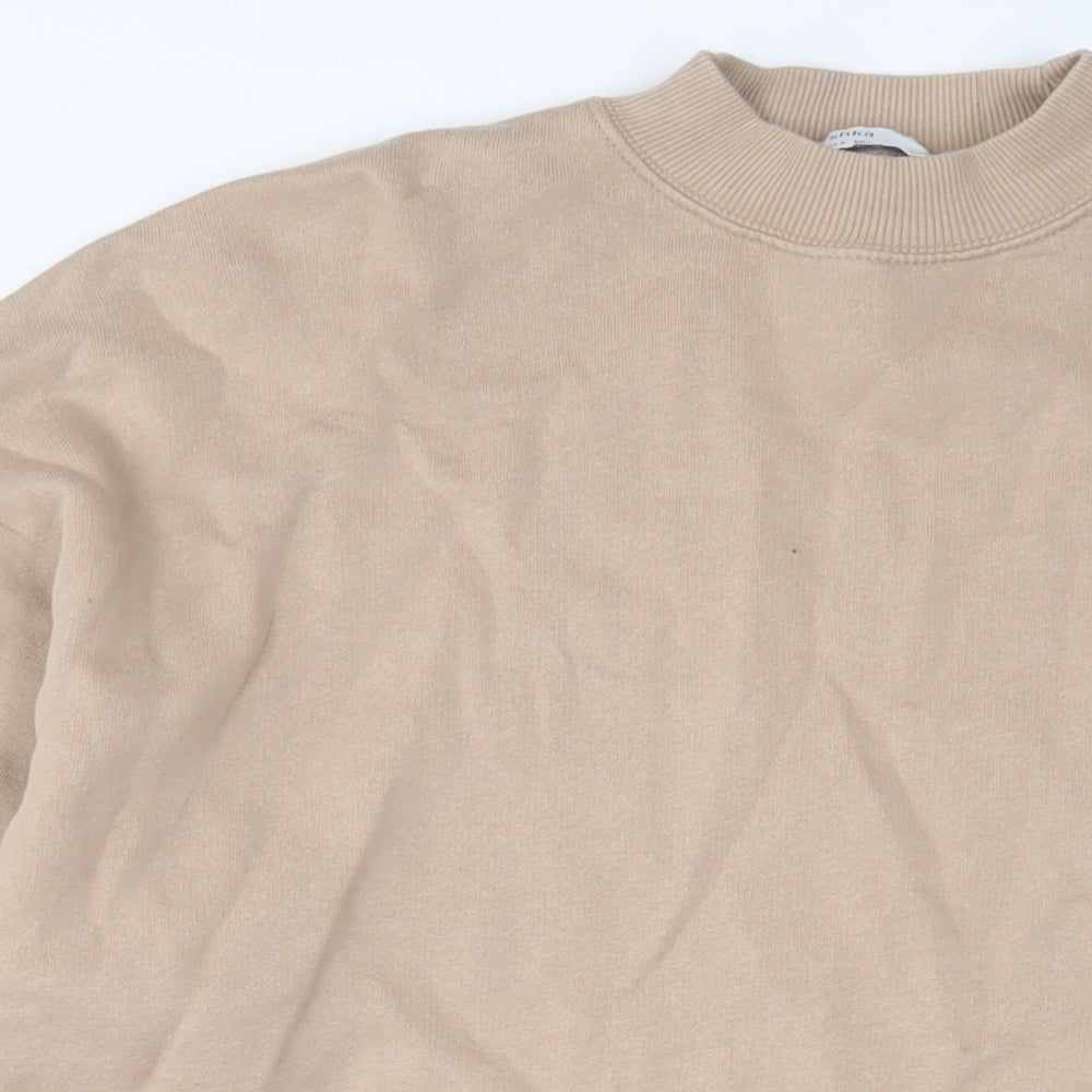 Bershka Womens Beige Cotton Jumper Dress Size S Round Neck Pullover