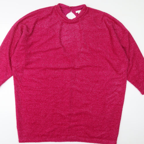 H&M Womens Pink Polyester Jumper Dress Size XL Round Neck Button