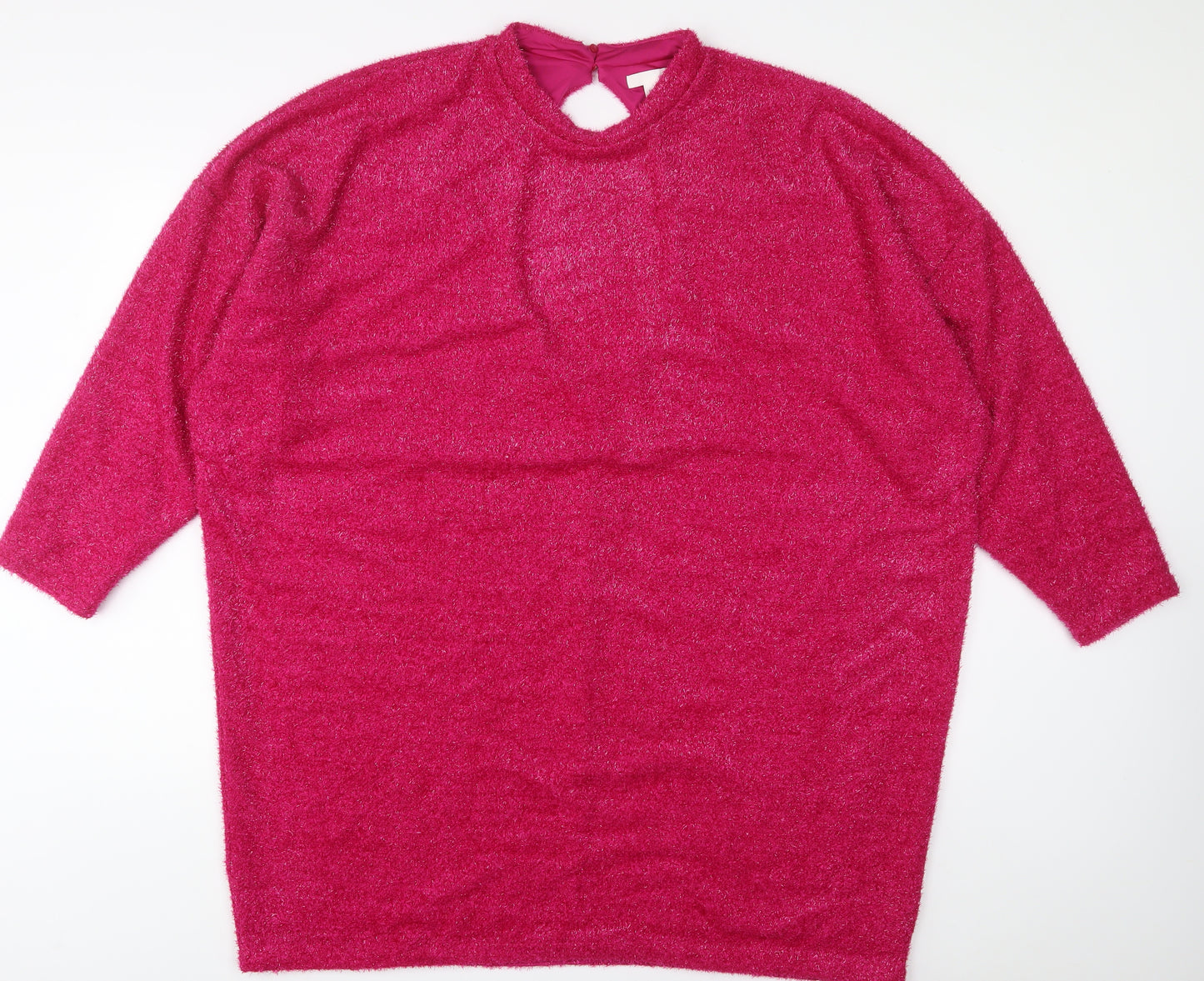 H&M Womens Pink Polyester Jumper Dress Size XL Round Neck Button