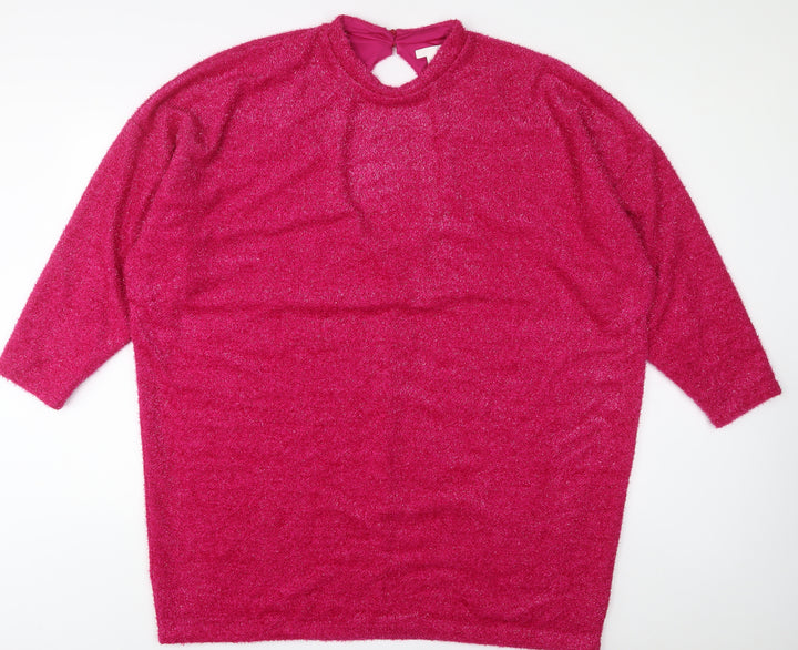H&M Womens Pink Polyester Jumper Dress Size XL Round Neck Button