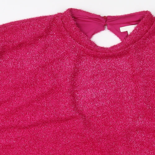 H&M Womens Pink Polyester Jumper Dress Size XL Round Neck Button