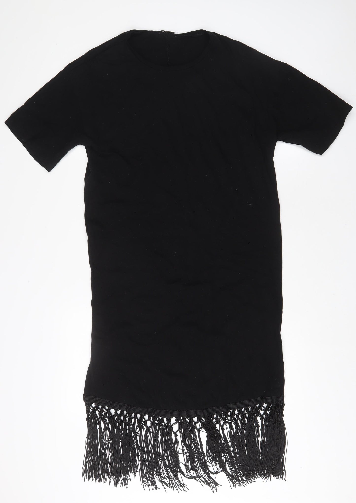 Zara Womens Black Polyester A-Line Size M Crew Neck Pullover - Tassled