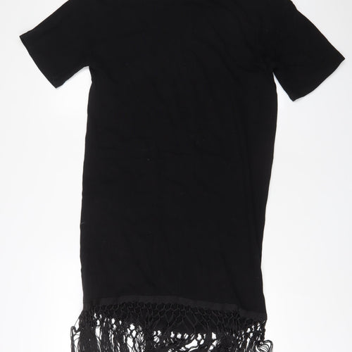 Zara Womens Black Polyester A-Line Size M Crew Neck Pullover - Tassled