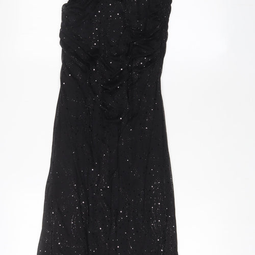 R&M Richards Womens Black Polyester A-Line Size 14 Cowl Neck Zip - Sequins