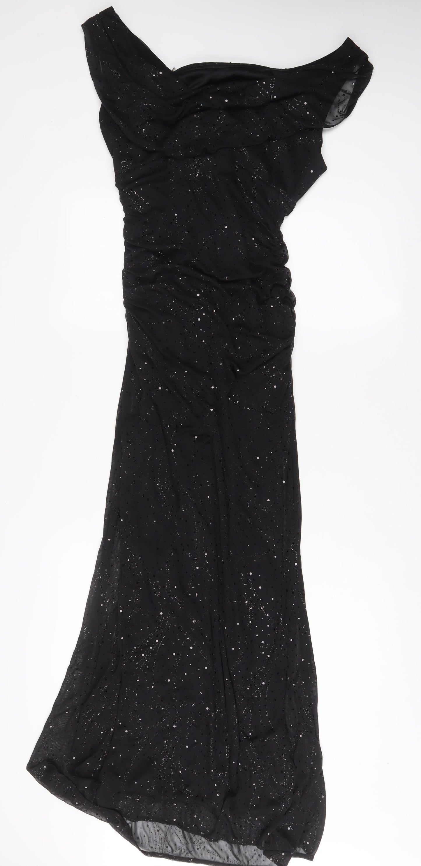 R&M Richards Womens Black Polyester A-Line Size 14 Cowl Neck Zip - Sequins