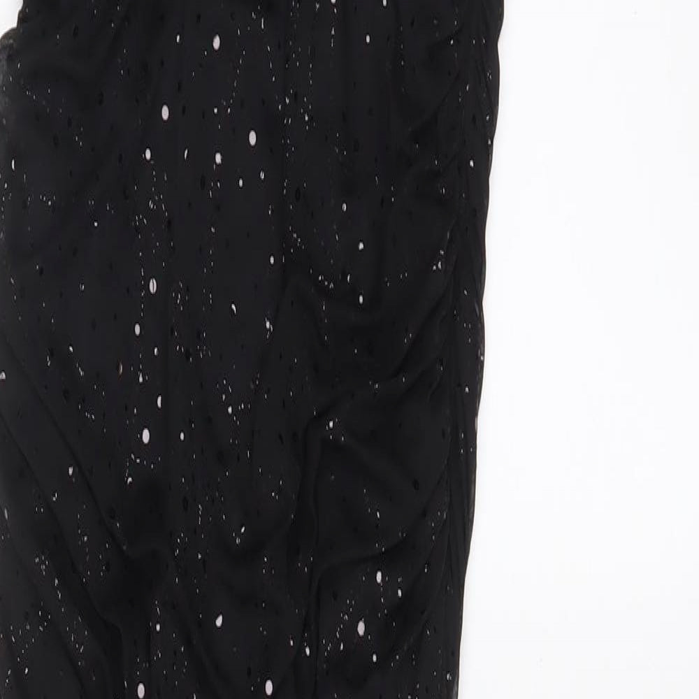 R&M Richards Womens Black Polyester A-Line Size 14 Cowl Neck Zip - Sequins