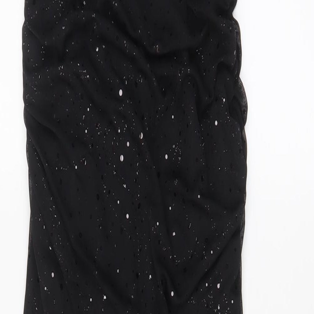 R&M Richards Womens Black Polyester A-Line Size 14 Cowl Neck Zip - Sequins