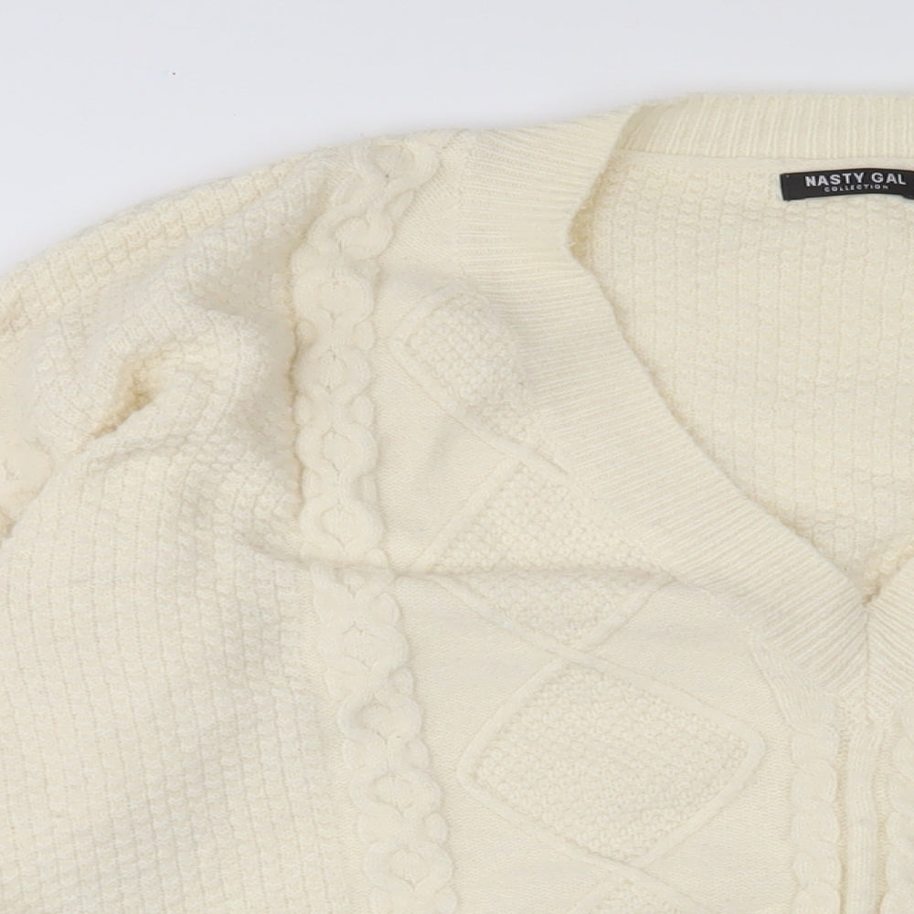 Nasty Gal Womens Ivory V-Neck Acrylic Pullover Jumper Size M