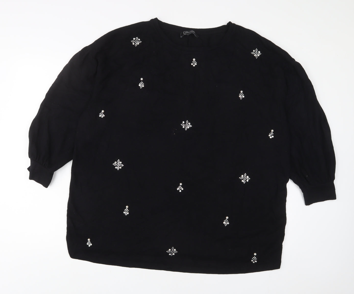 Yours Womens Black Crew Neck Acrylic Pullover Jumper Size 20 - Beaded