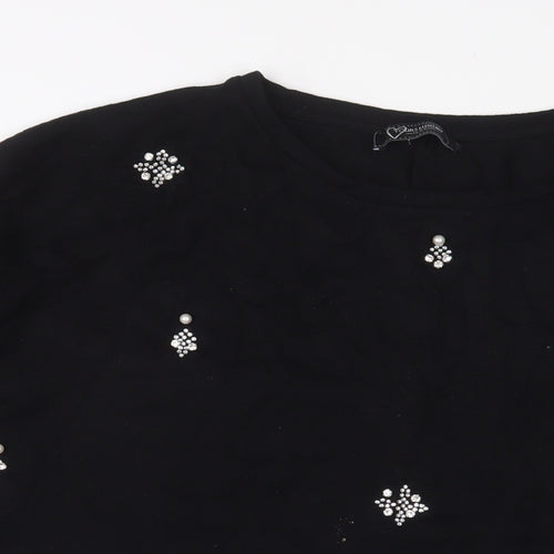 Yours Womens Black Crew Neck Acrylic Pullover Jumper Size 20 - Beaded