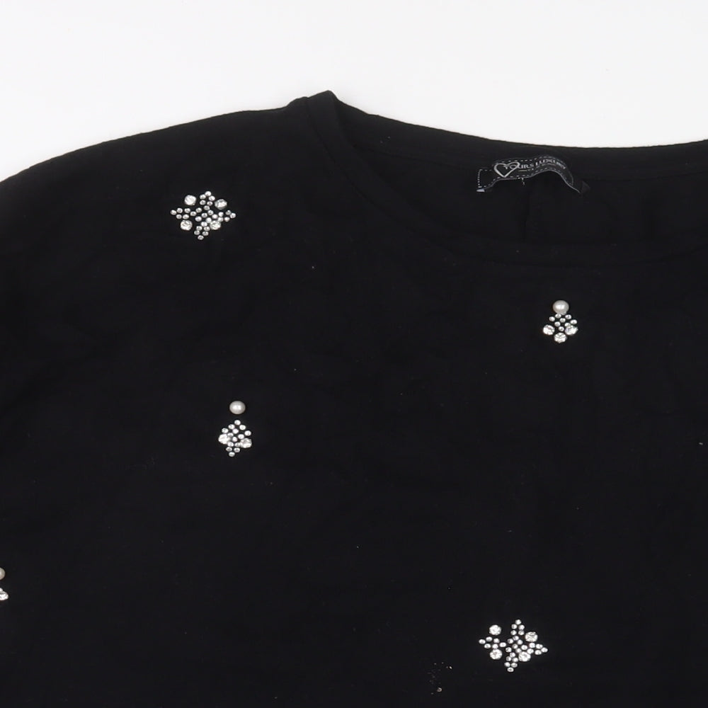 Yours Womens Black Crew Neck Acrylic Pullover Jumper Size 20 - Beaded
