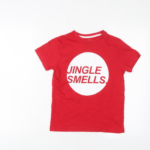 Christmas Boys Red Cotton Basic T-Shirt Size 8-9 Years Crew Neck Pullover