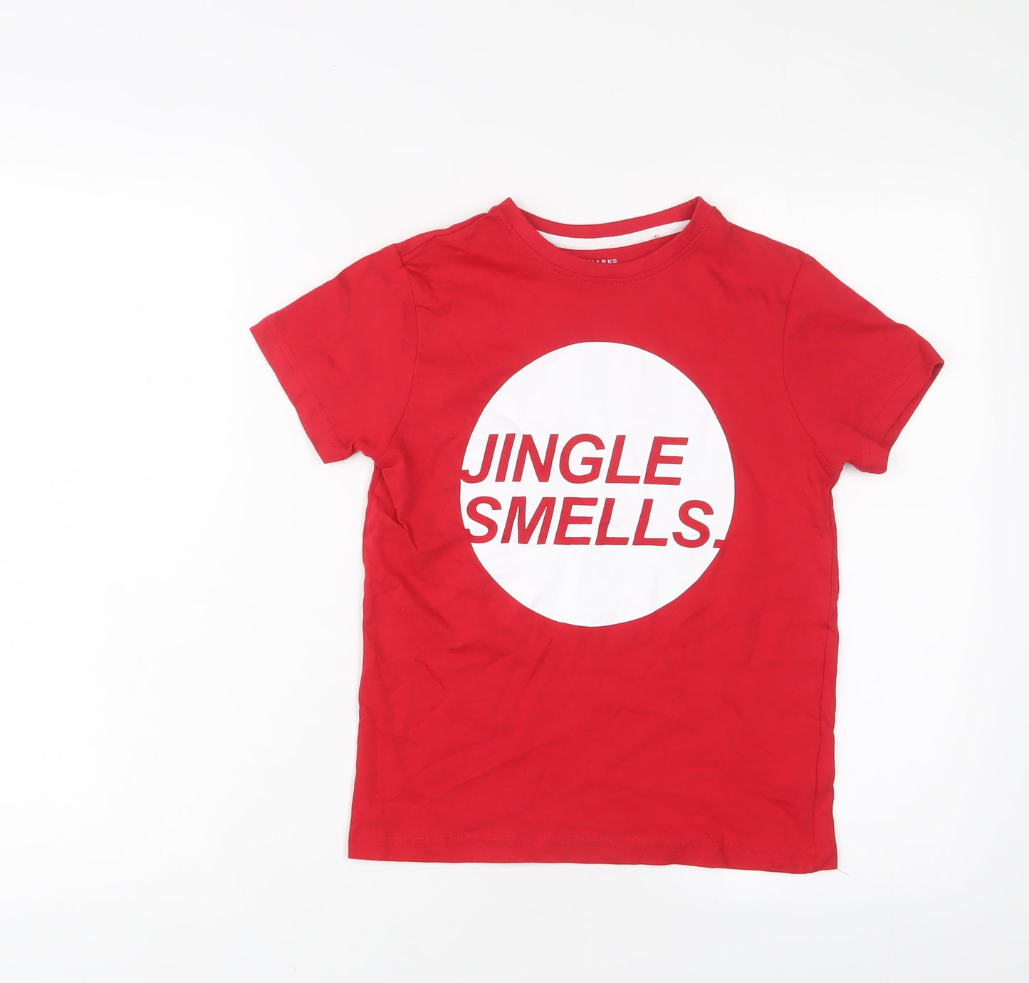 Christmas Boys Red Cotton Basic T-Shirt Size 8-9 Years Crew Neck Pullover