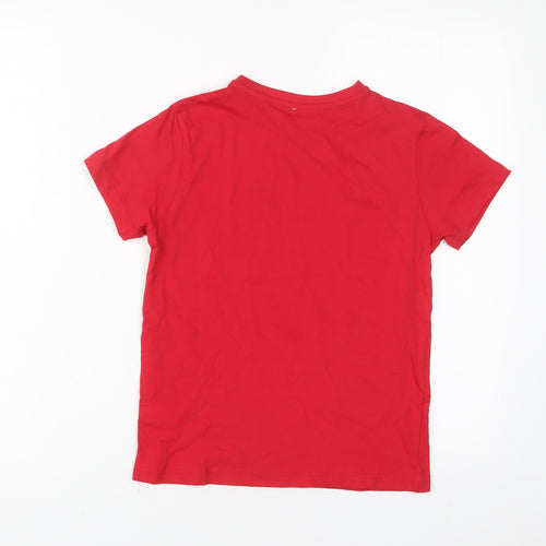 Christmas Boys Red Cotton Basic T-Shirt Size 8-9 Years Crew Neck Pullover