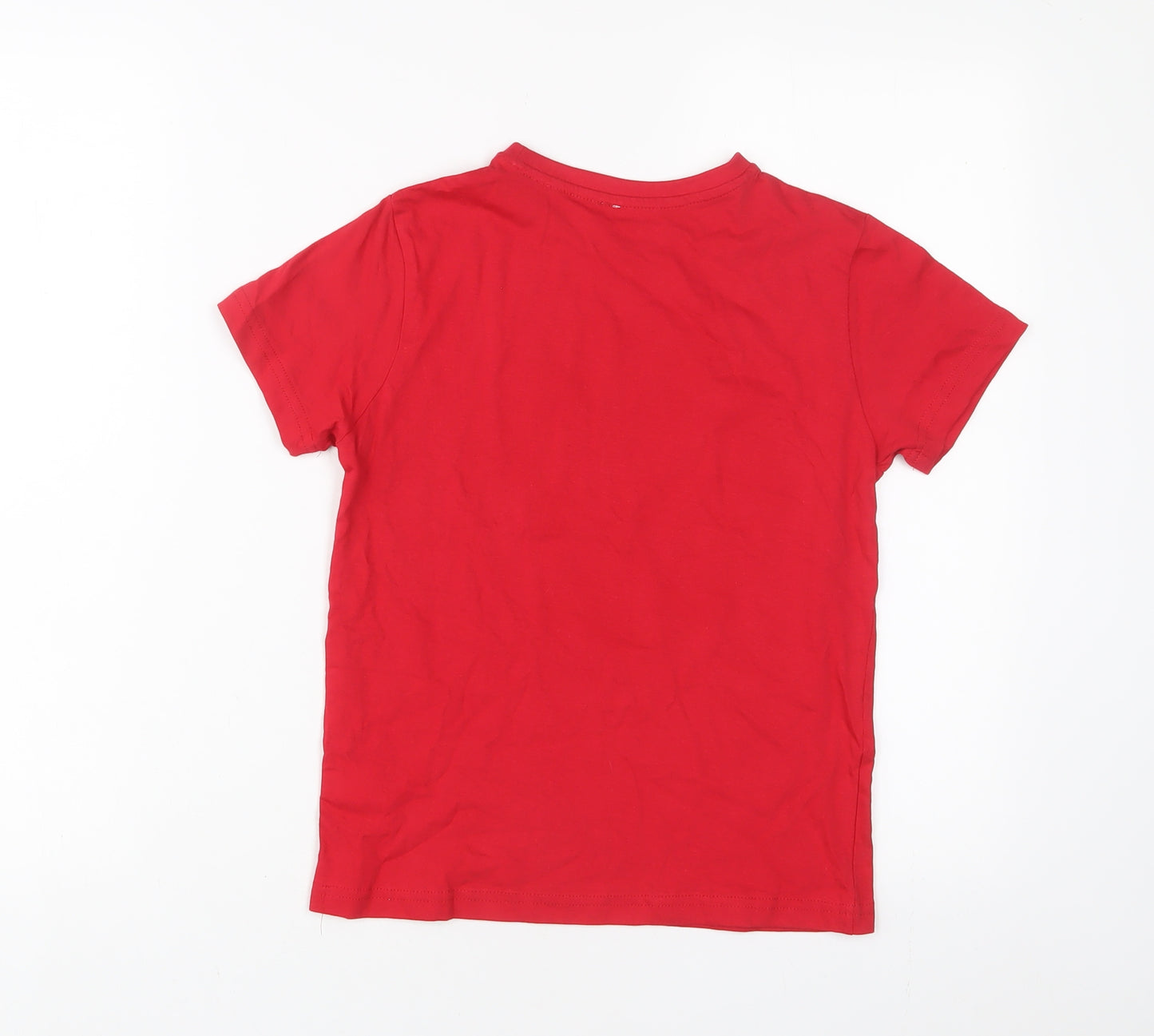 Christmas Boys Red Cotton Basic T-Shirt Size 8-9 Years Crew Neck Pullover