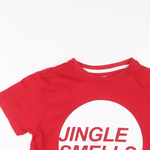 Christmas Boys Red Cotton Basic T-Shirt Size 8-9 Years Crew Neck Pullover