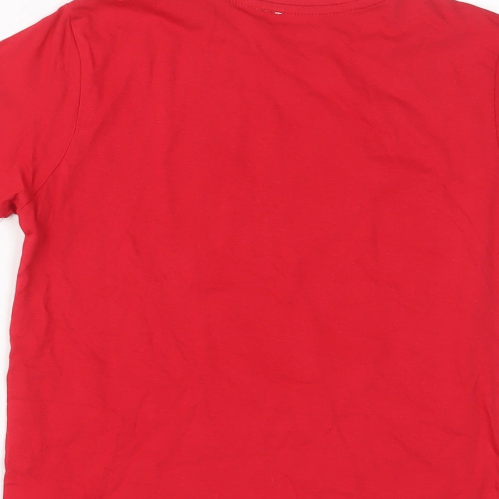 Christmas Boys Red Cotton Basic T-Shirt Size 8-9 Years Crew Neck Pullover