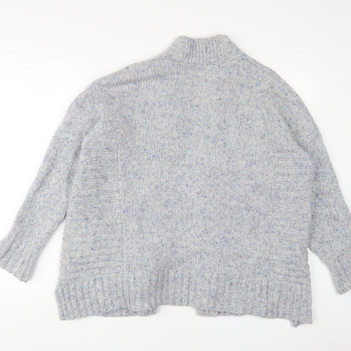WHITE LABEL Womens Blue V-Neck Wool Cardigan Jumper Size M - Open