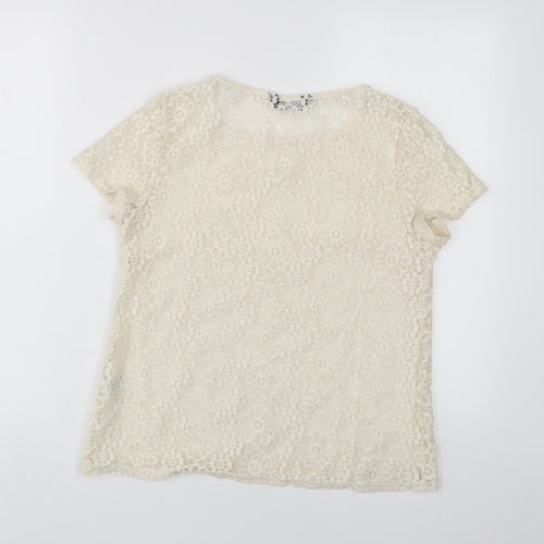 Dorothy Perkins Womens Beige Polyester Basic T-Shirt Size 12 Crew Neck