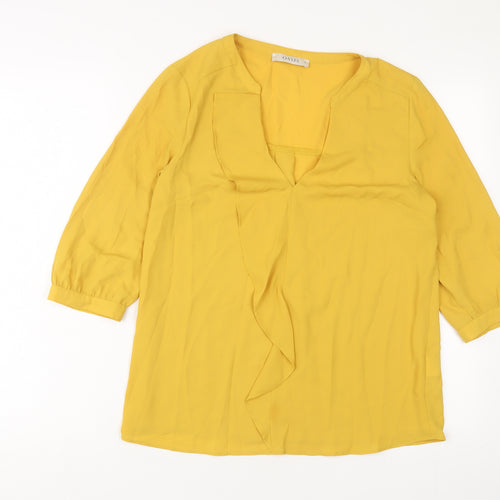 Oasis Womens Yellow Polyester Basic Blouse Size 10 V-Neck