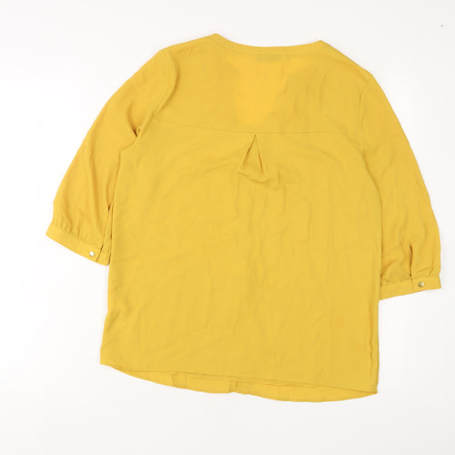 Oasis Womens Yellow Polyester Basic Blouse Size 10 V-Neck