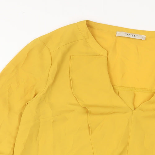 Oasis Womens Yellow Polyester Basic Blouse Size 10 V-Neck