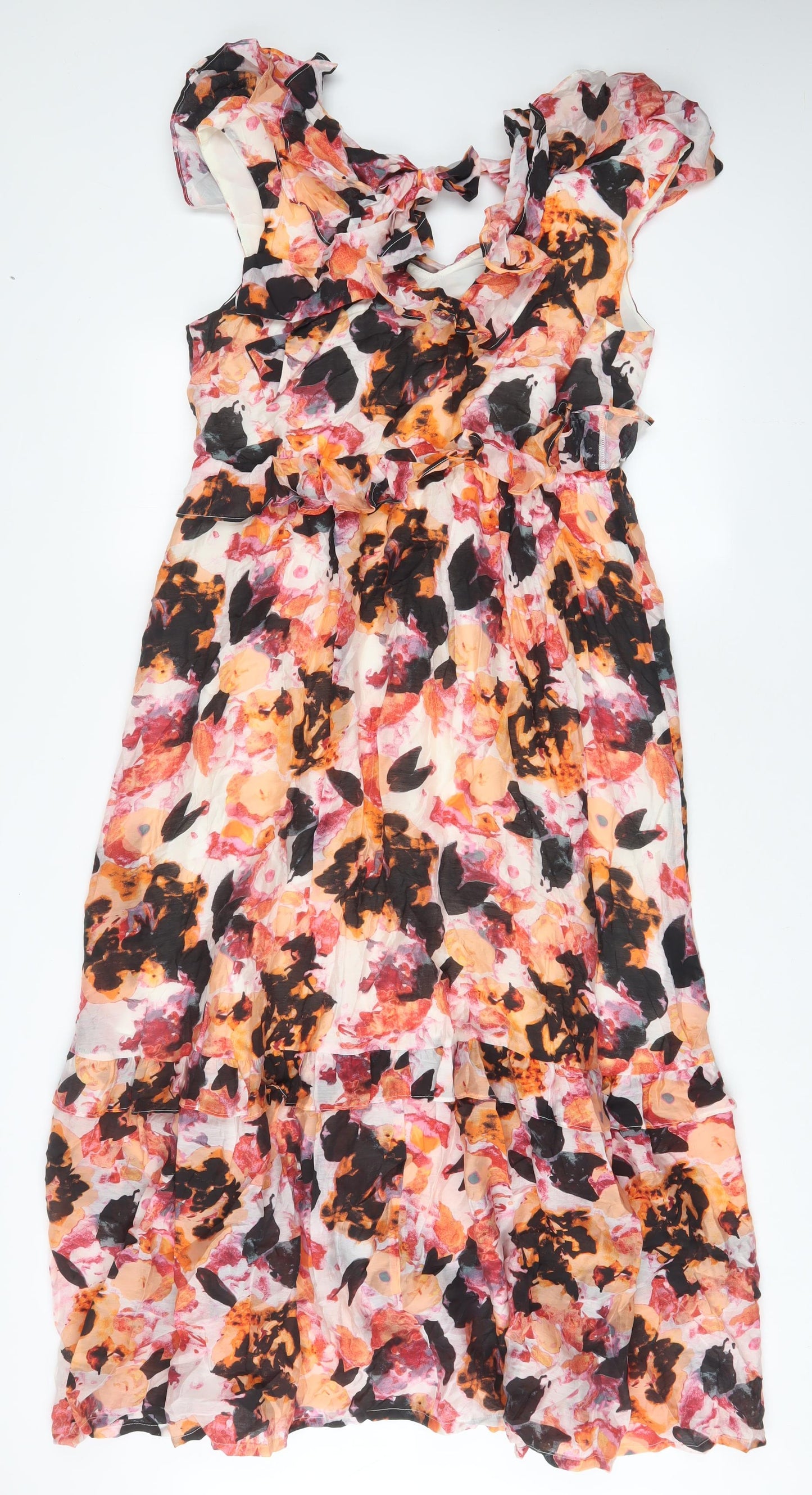 Per Una Womens Multicoloured Geometric Polyamide A-Line Size 14 V-Neck Tie