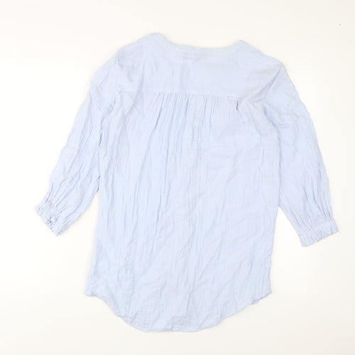 Joules Womens Blue Cotton Basic Button-Up Size 6 V-Neck