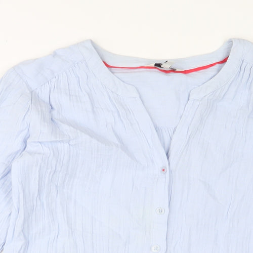 Joules Womens Blue Cotton Basic Button-Up Size 6 V-Neck