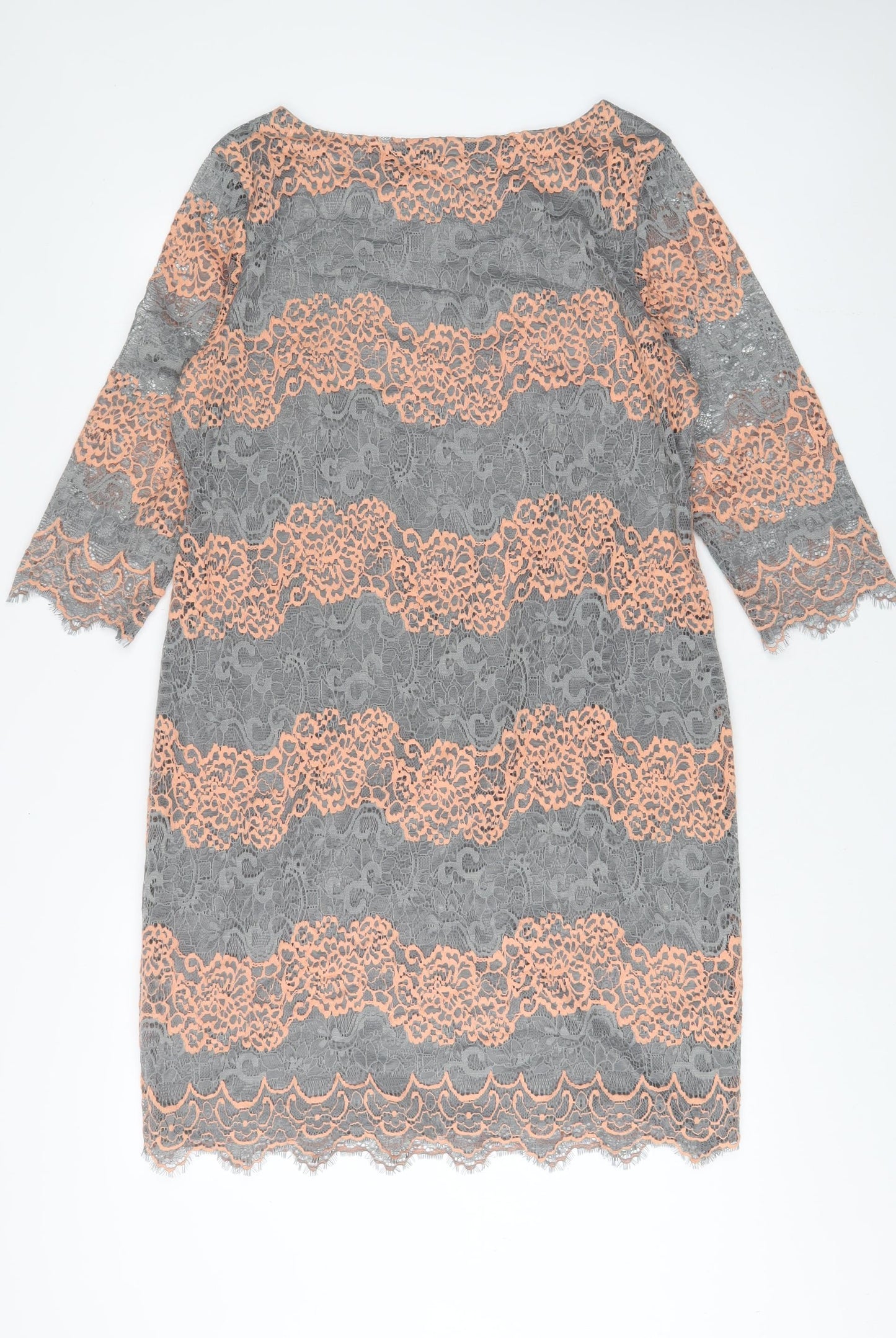 Per Una Womens Grey Striped Polyester A-Line Size 14 Boat Neck Pullover