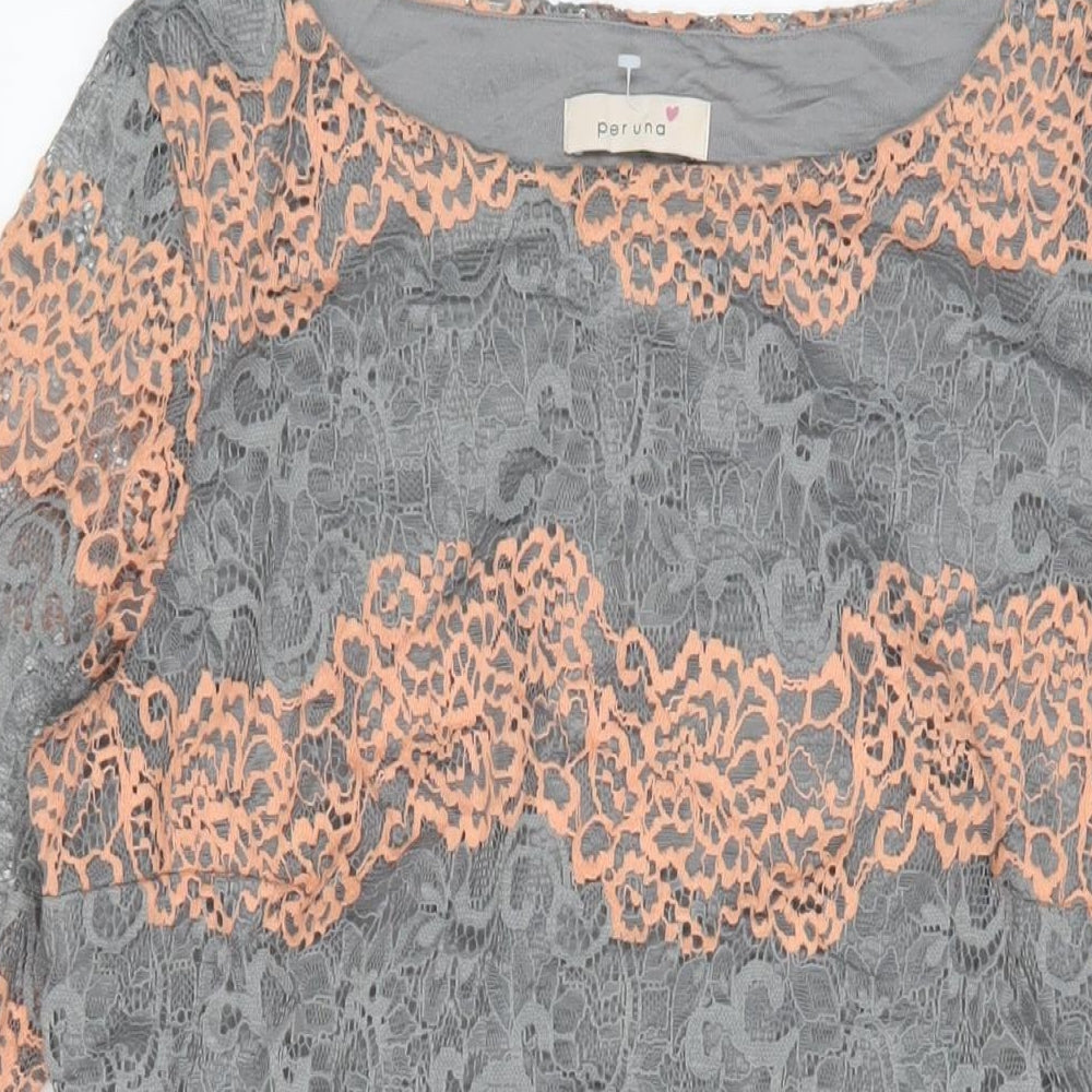 Per Una Womens Grey Striped Polyester A-Line Size 14 Boat Neck Pullover