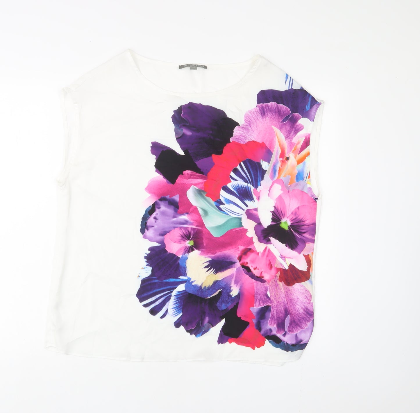 Fenn Wright Manson Womens White Floral Polyester Basic T-Shirt Size 14 Boat Neck