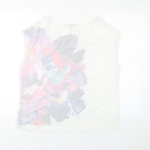 Fenn Wright Manson Womens White Floral Polyester Basic T-Shirt Size 14 Boat Neck