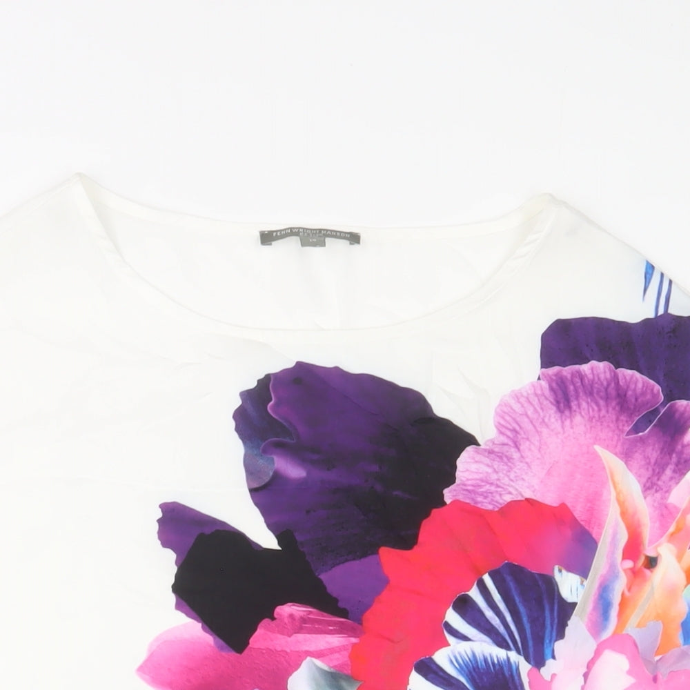 Fenn Wright Manson Womens White Floral Polyester Basic T-Shirt Size 14 Boat Neck