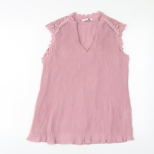 NEXT Womens Pink Polyester Basic Blouse Size 10 V-Neck - Pleated, Crotchet