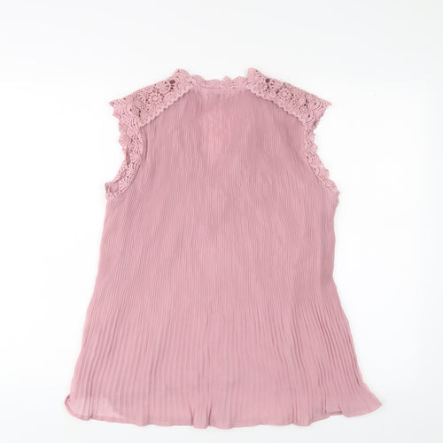 NEXT Womens Pink Polyester Basic Blouse Size 10 V-Neck - Pleated, Crotchet