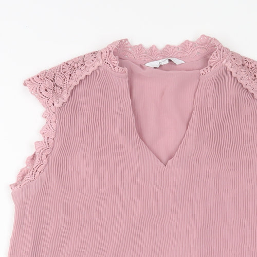 NEXT Womens Pink Polyester Basic Blouse Size 10 V-Neck - Pleated, Crotchet