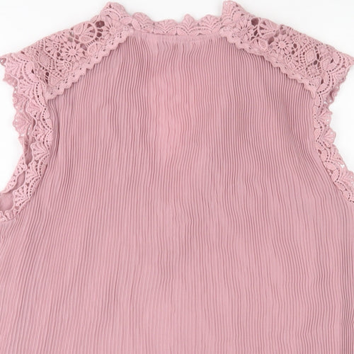 NEXT Womens Pink Polyester Basic Blouse Size 10 V-Neck - Pleated, Crotchet