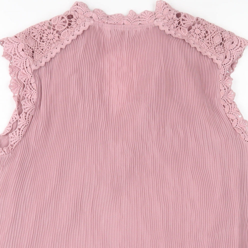NEXT Womens Pink Polyester Basic Blouse Size 10 V-Neck - Pleated, Crotchet