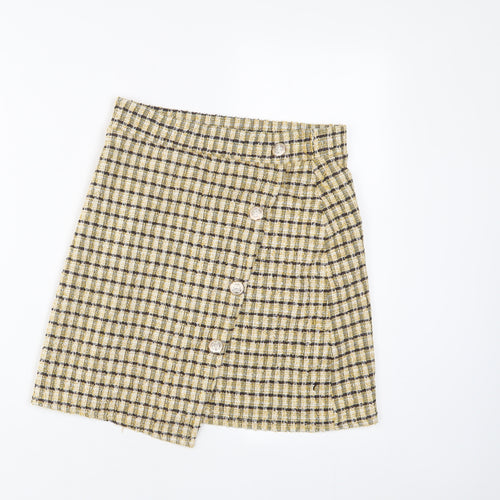 Quiz Womens Yellow Plaid Polyester A-Line Skirt Size 8 - Buttons