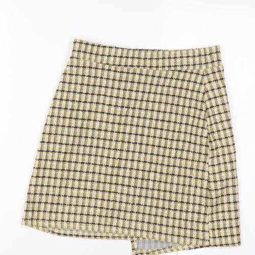 Quiz Womens Yellow Plaid Polyester A-Line Skirt Size 8 - Buttons