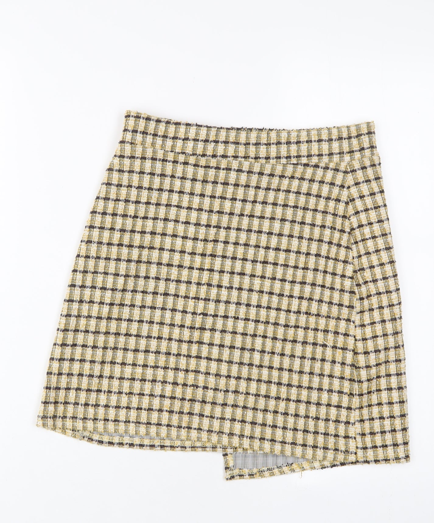 Quiz Womens Yellow Plaid Polyester A-Line Skirt Size 8 - Buttons