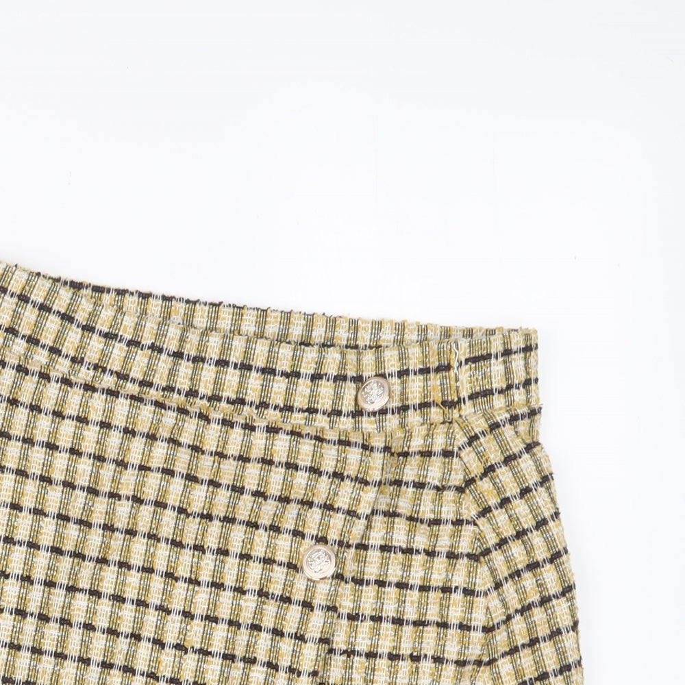 Quiz Womens Yellow Plaid Polyester A-Line Skirt Size 8 - Buttons