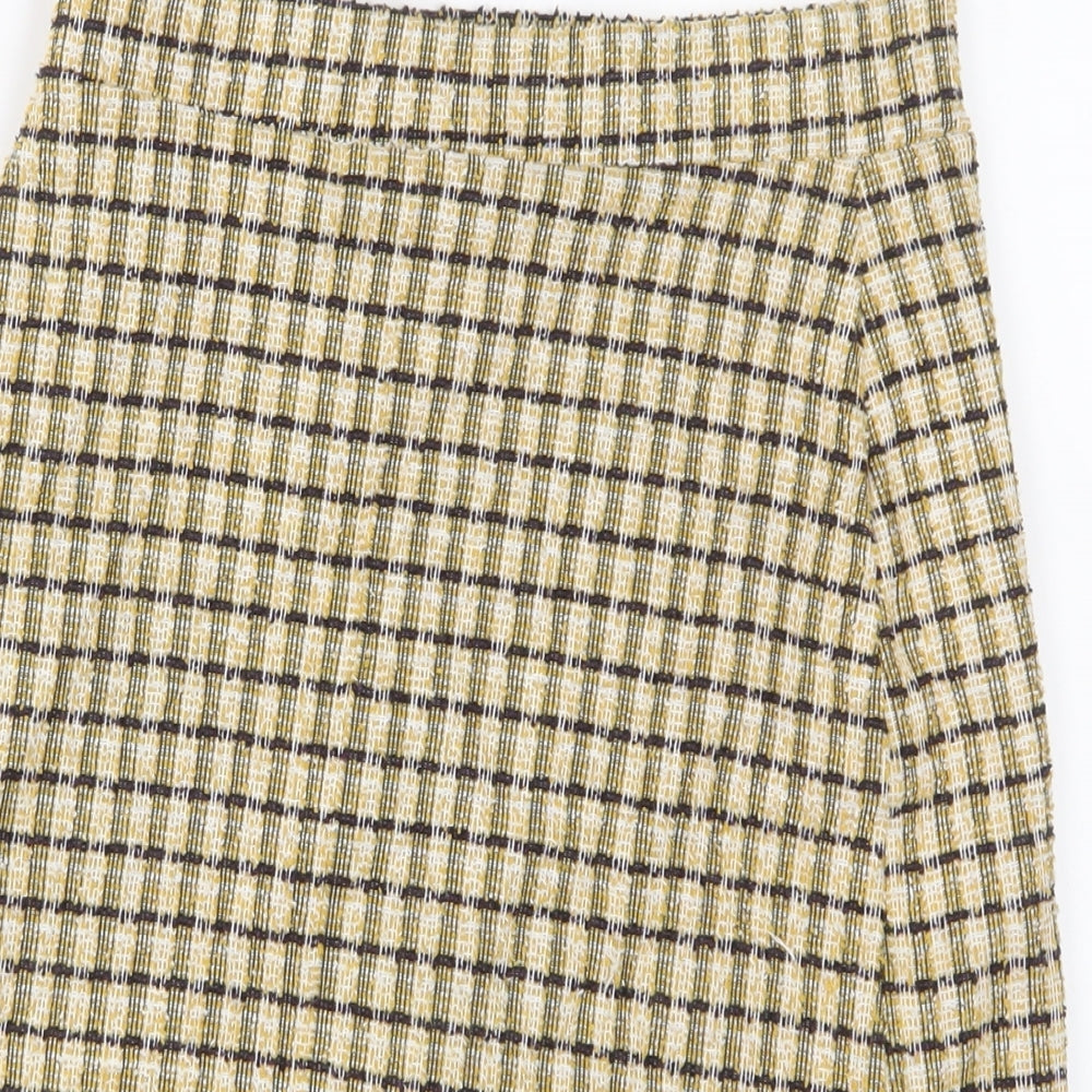 Quiz Womens Yellow Plaid Polyester A-Line Skirt Size 8 - Buttons