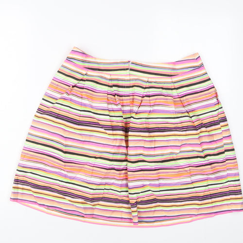 H&M Womens Multicoloured Striped Cotton A-Line Skirt Size 14 Zip - Pleated