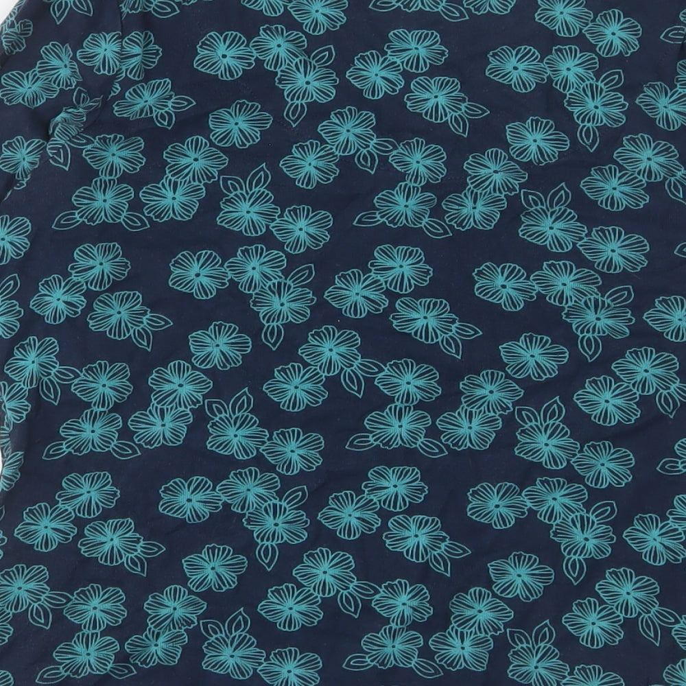 Marks and Spencer Womens Blue Floral Cotton Basic T-Shirt Size 14 Crew Neck